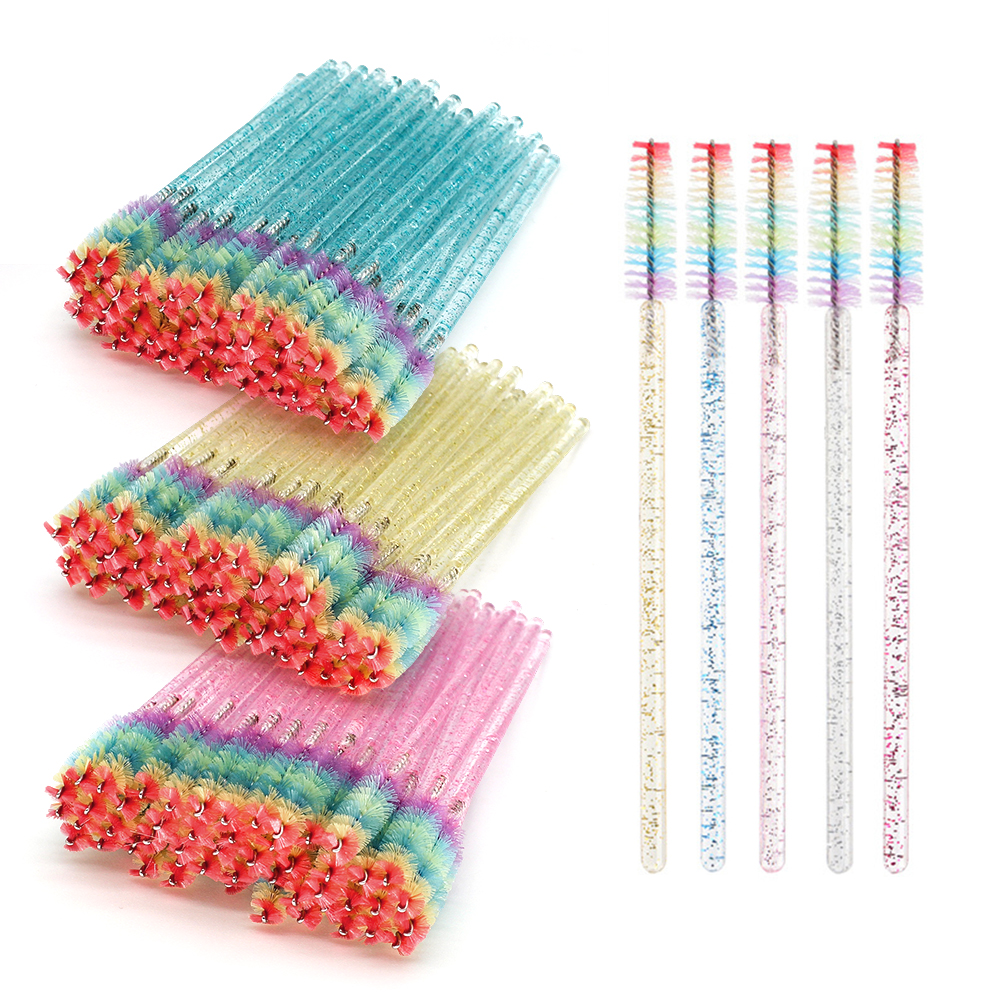 Eyelash Extension Examples - 50PCS Rainbow Crystal Eyelash Makeup Brushes